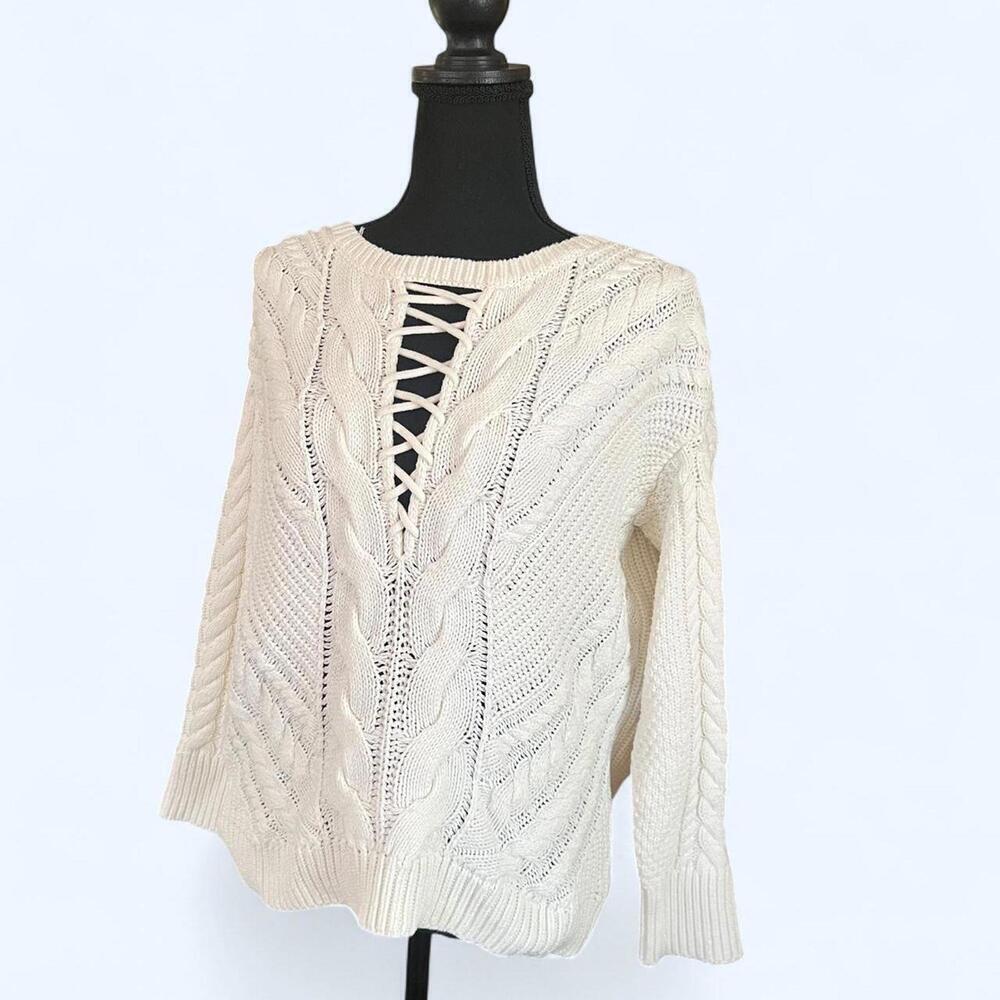 Vintage Y2K Express White cable knit sweater Size Small - Picture 5 of 6